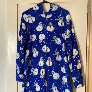 Adult snowman footie pajamas with hood